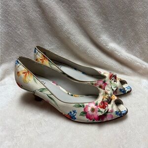 Impo Floral Peep-Toe Heels - Cream and Multicolor